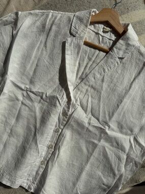White Linen Short-Sleeve Button Shirt